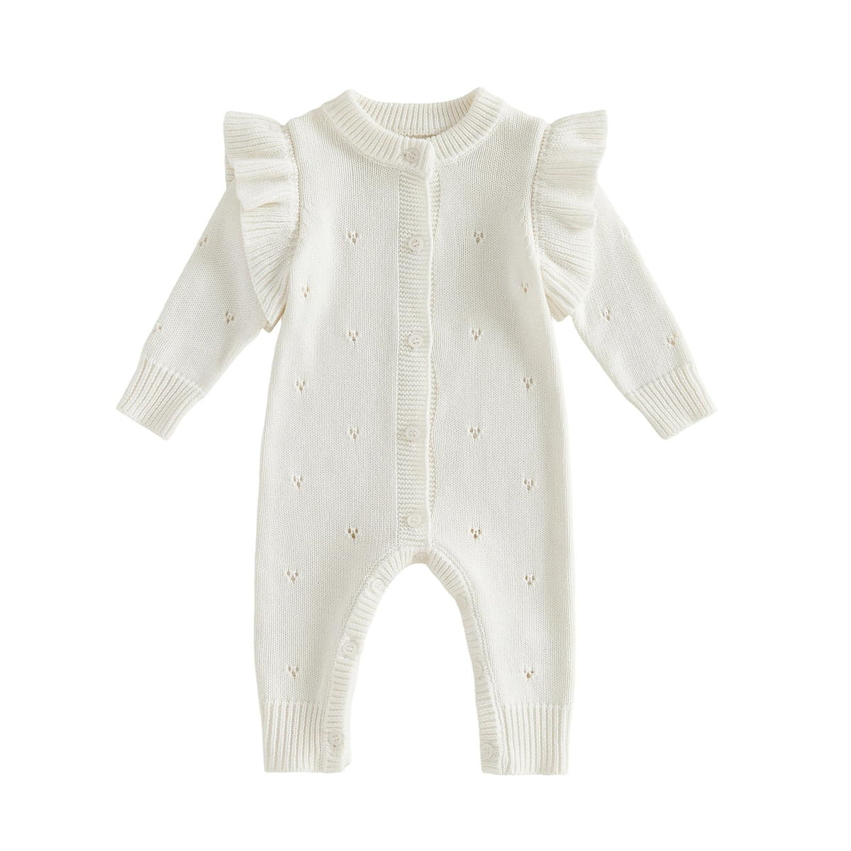 Newborn Girl Outfit Baby Ruffle Knit Romper Jumpsuit White