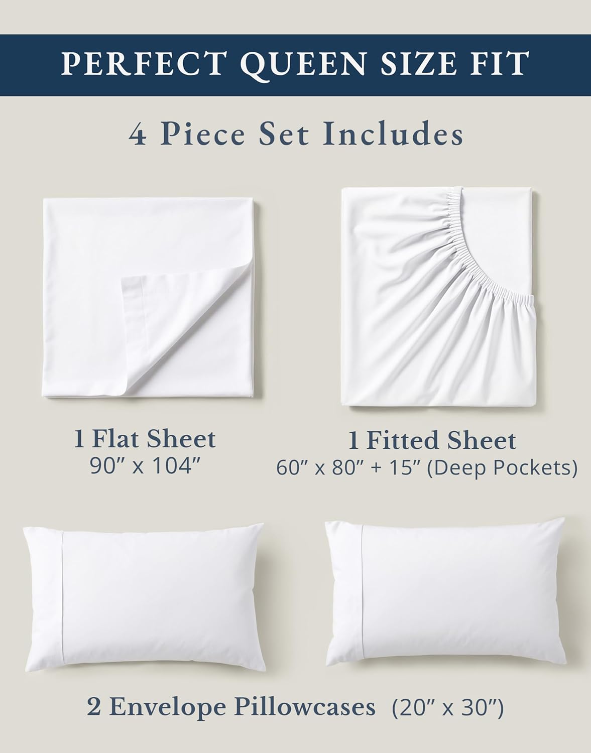 Sheets 100% Organic Cotton 4pc Percale Cooling - White | Sheet Set, GOTS Certified Organic Cotton Percale