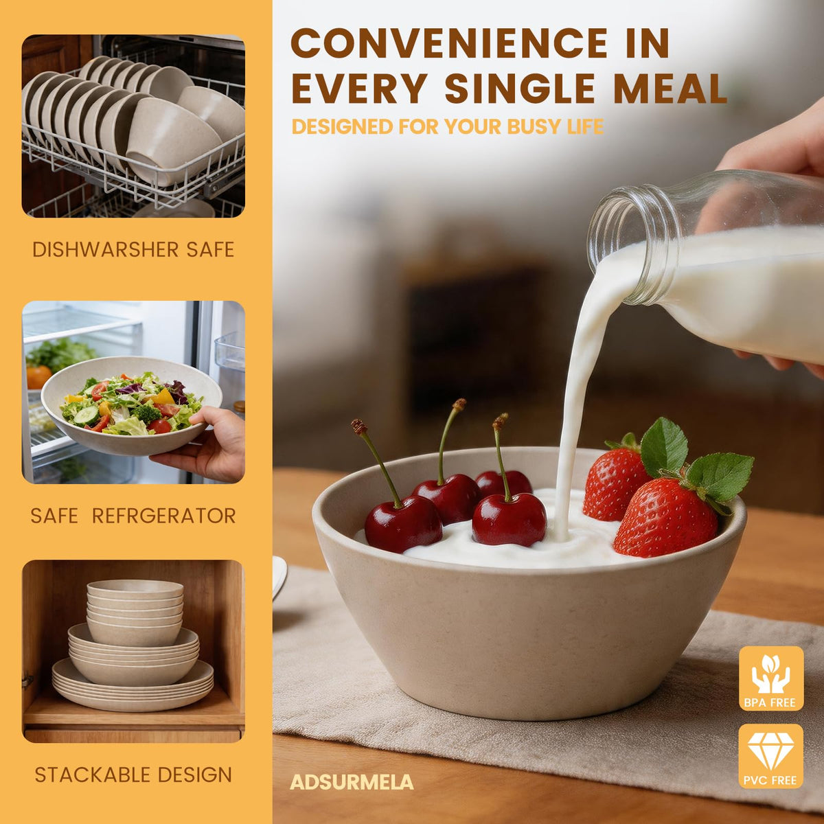 Melamine Dinnerware Sets 18 Piece Service for 6,Warm Beige
