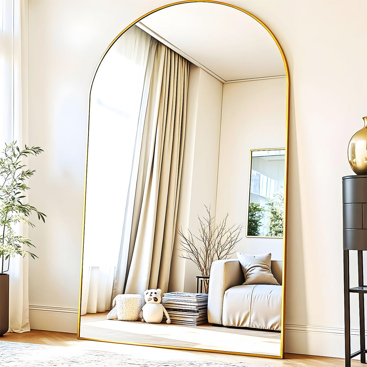 Full Length Floor Mirror, 91x46 Inch Oversized Arched Standing Mirror in Gold, Dressing Room - Elegant Freestanding