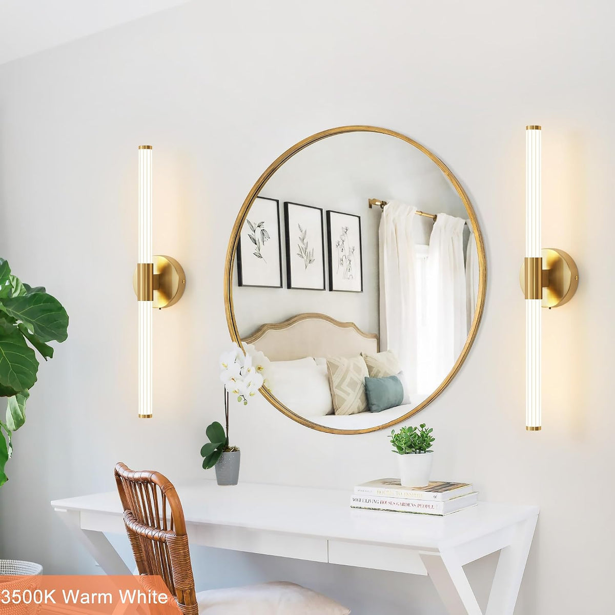 Gold Wall Sconces Set of Two Hardwired LED Vanity Light 23" | Dimmable 5CCT LED Bathroom Light Fixtures, 360° Full