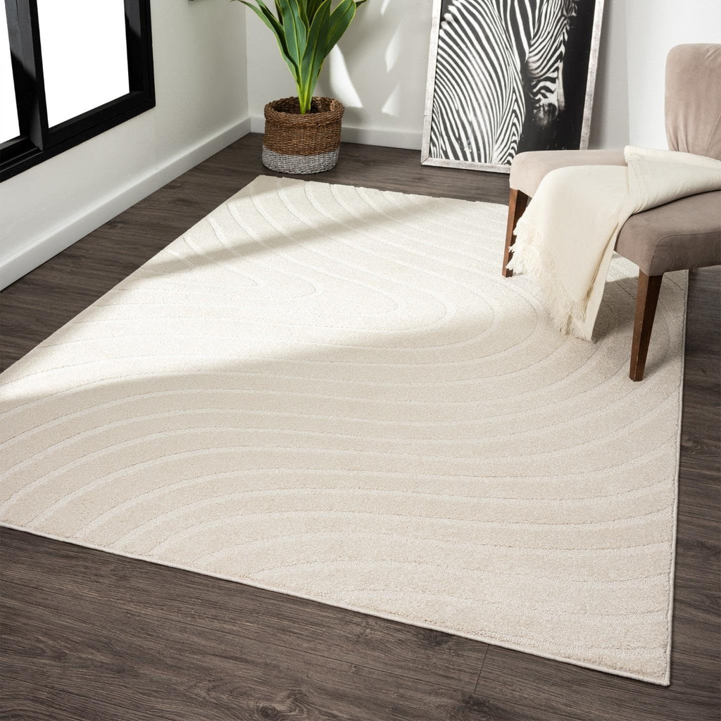 Modern Geometric Wave Cream Area Rug
