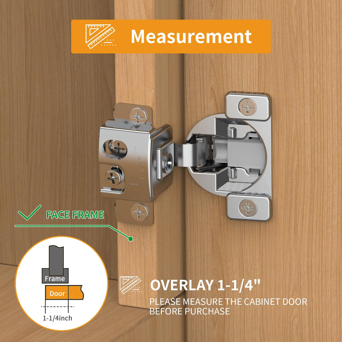 10 Pack Face Frame Cabinet Hinges, 1-1/4" Overlay, Soft Close, 105°