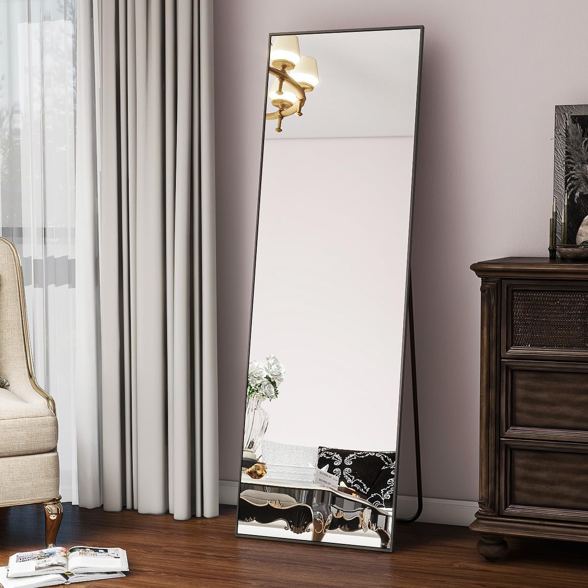 56"x21" Floor Mirror Full Length, Large Black Mirror
