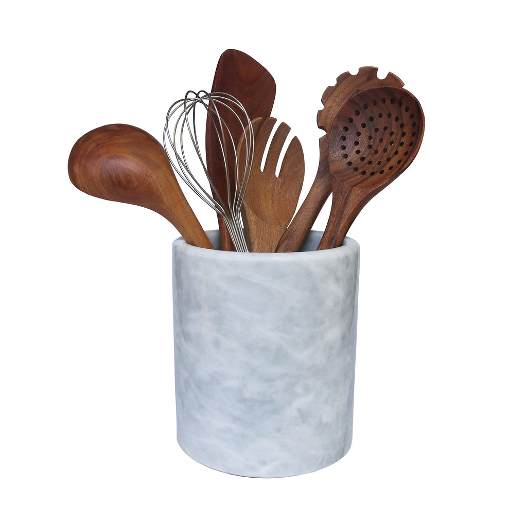 Large Marble Kitchen Utensil Holder for Countertop, Tool Organizer with Protective Padded Base, Farmhouse Decor Gift