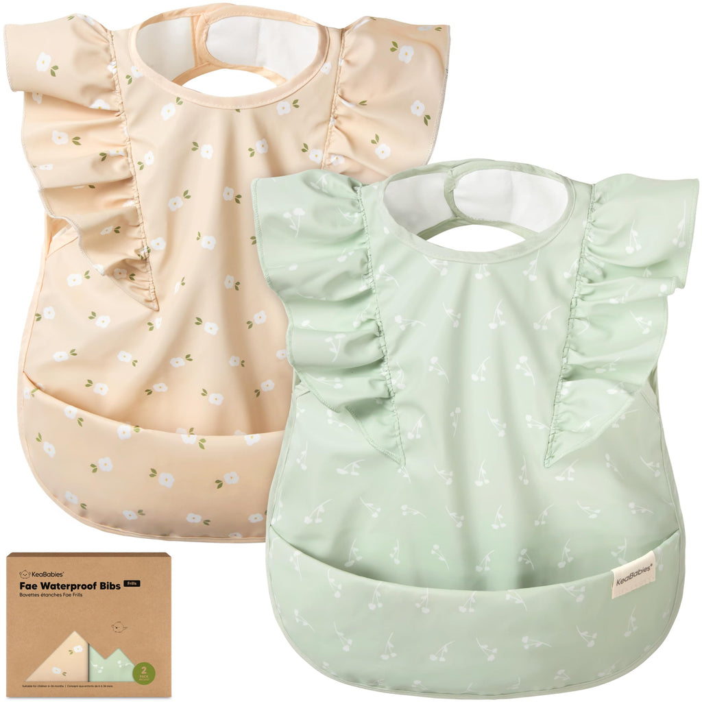 Waterproof Bibs for Baby Girl,Boy, 2-pk Lightweight (Bloom)