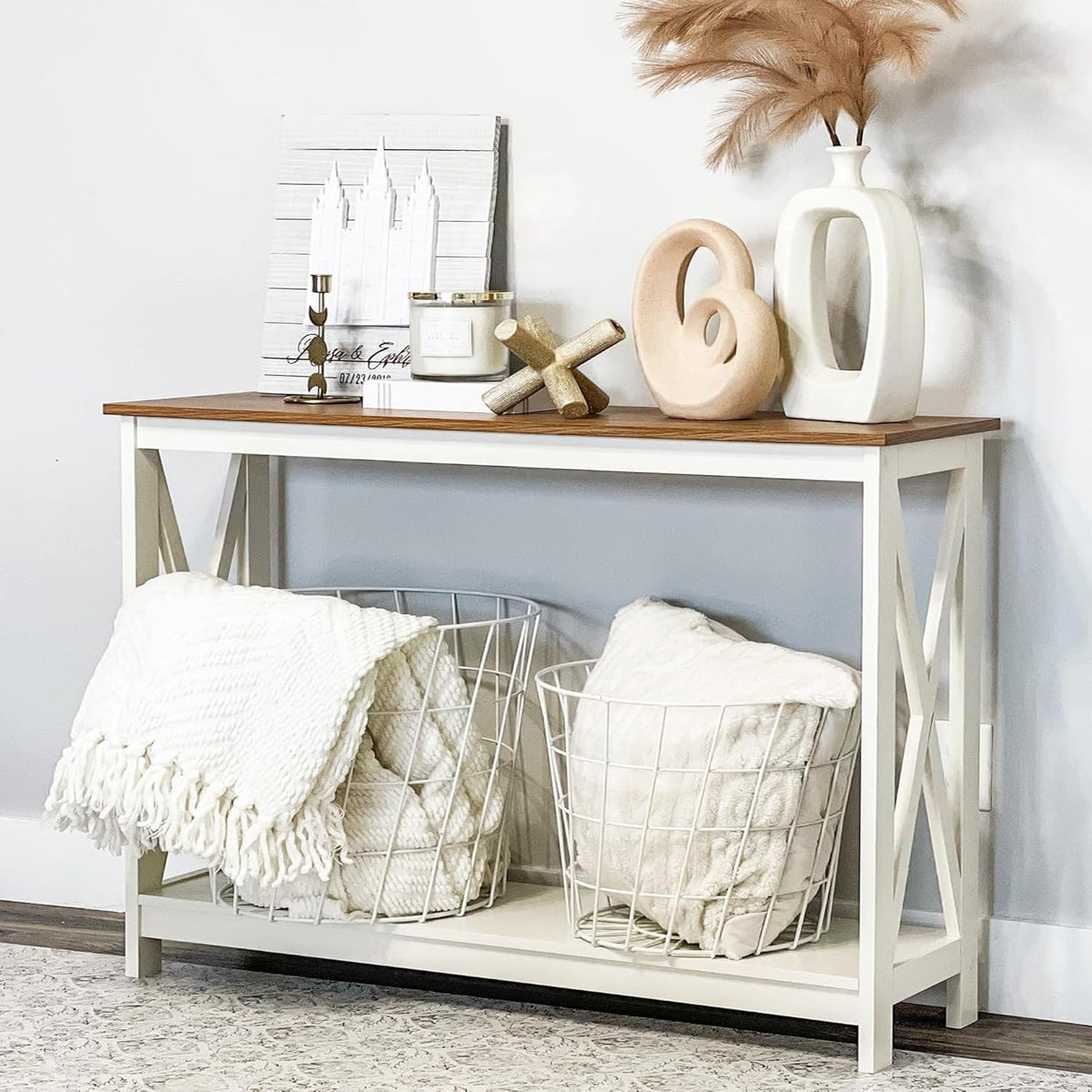 White Entryway Table, Narrow Console Table, Farmhouse Entry Table