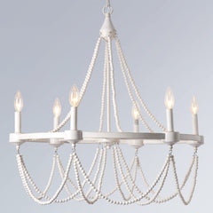 28 Inch White Beaded Chandelier Light Fixture Boho Farmhouse Style