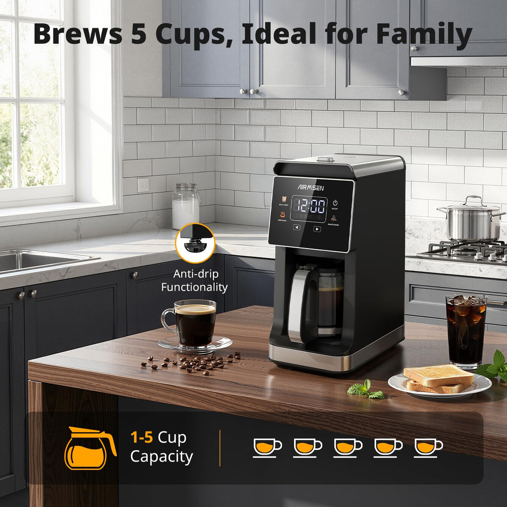 Coffee Maker with Grinder, 5-Cup Grind and Brew, Programmable