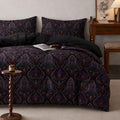 Victorian Gothic Comforter Set King, Black Rose Bedding