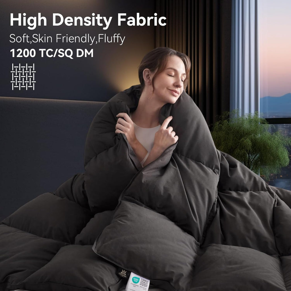 Organic 75% Goose Down Fiber Comforter,850+FP,1200TC,Extra Fluffy,Hotel-Luxury Ultra Soft All Season Grey Duvet