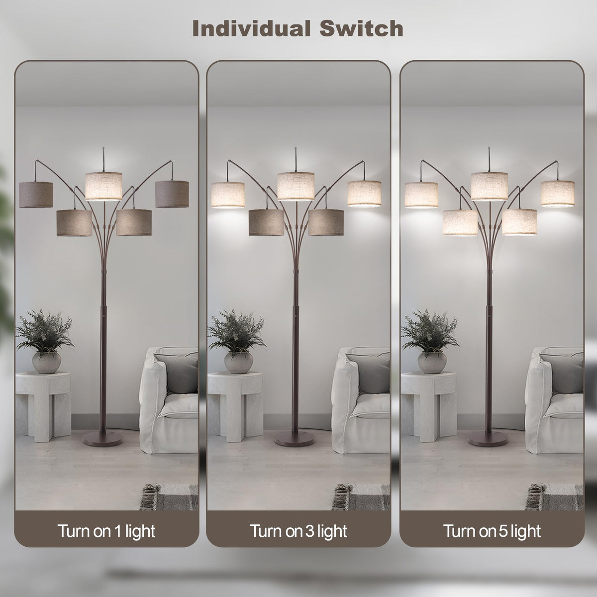 Dimmable Floor Lamp - Arc Floor Lamps, 4000LM Super Bright Modern Tall Standing Lamp with Black Shades & Heavy Base