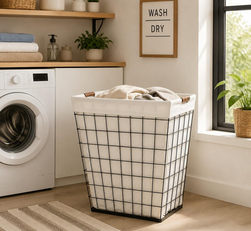 Steel Wire Laundry Hamper 75L with Removable Fabric Liner