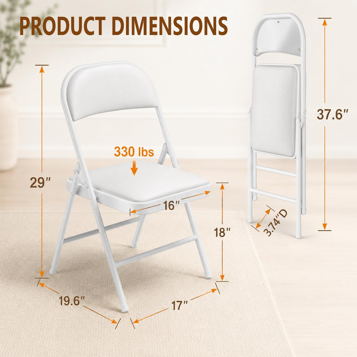 2 Pack PU Leather Folding Chair with Padded, White