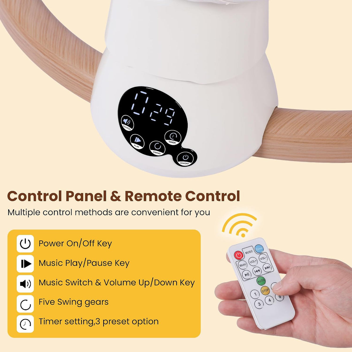 White Smart Electric Baby Swing for Infants with 10 Preset Melodies
