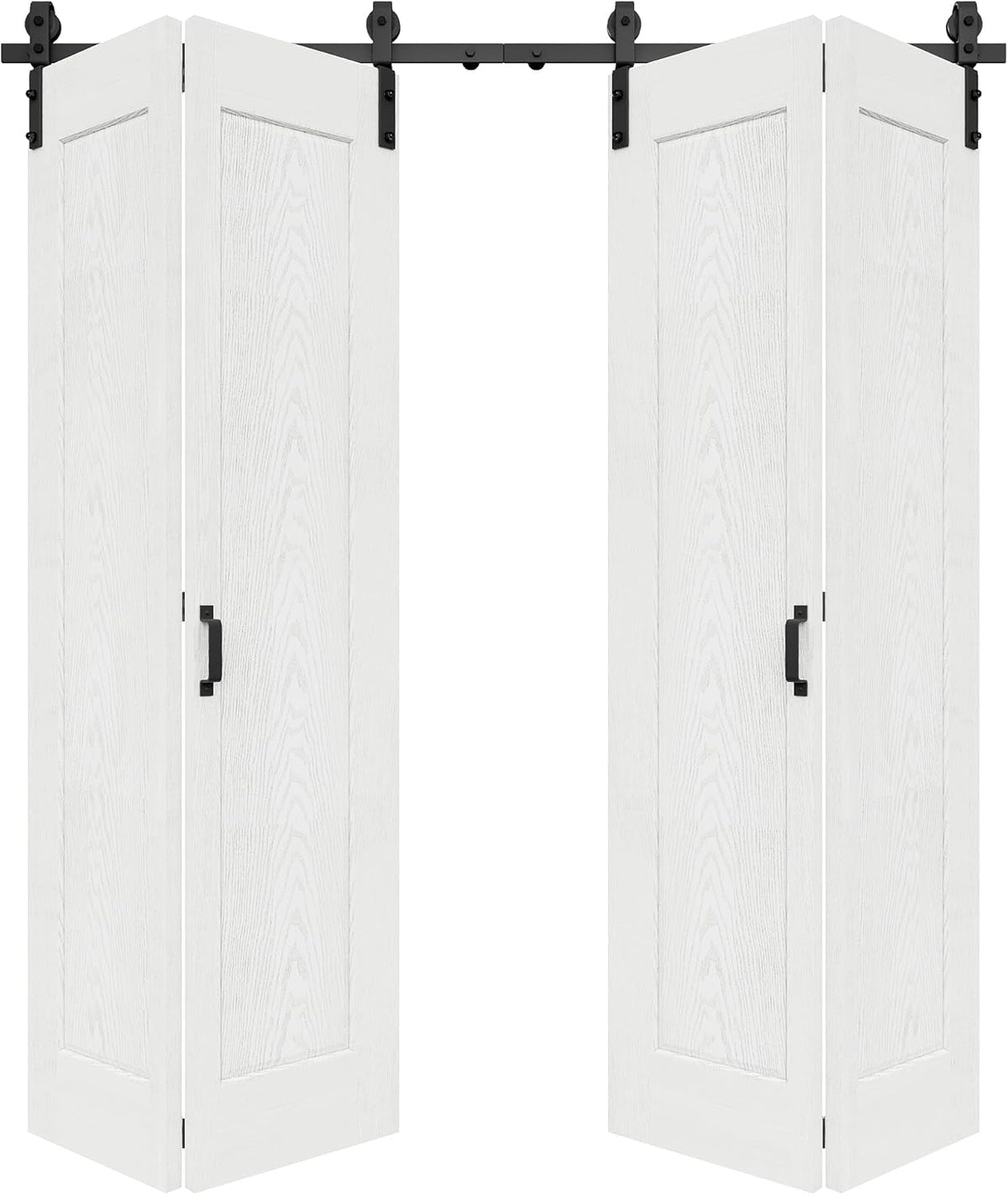 72" x 84" 1 Panel Bifold Barn Door, 80" Track Kit for 4 Closet Doors, Pre-Assembled Panel Bi-fold Barn Door for Pantry
