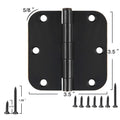 12 Pack Rounded Matte Black Door Hinges 3.5 Inch with 5/8" Radius Corners