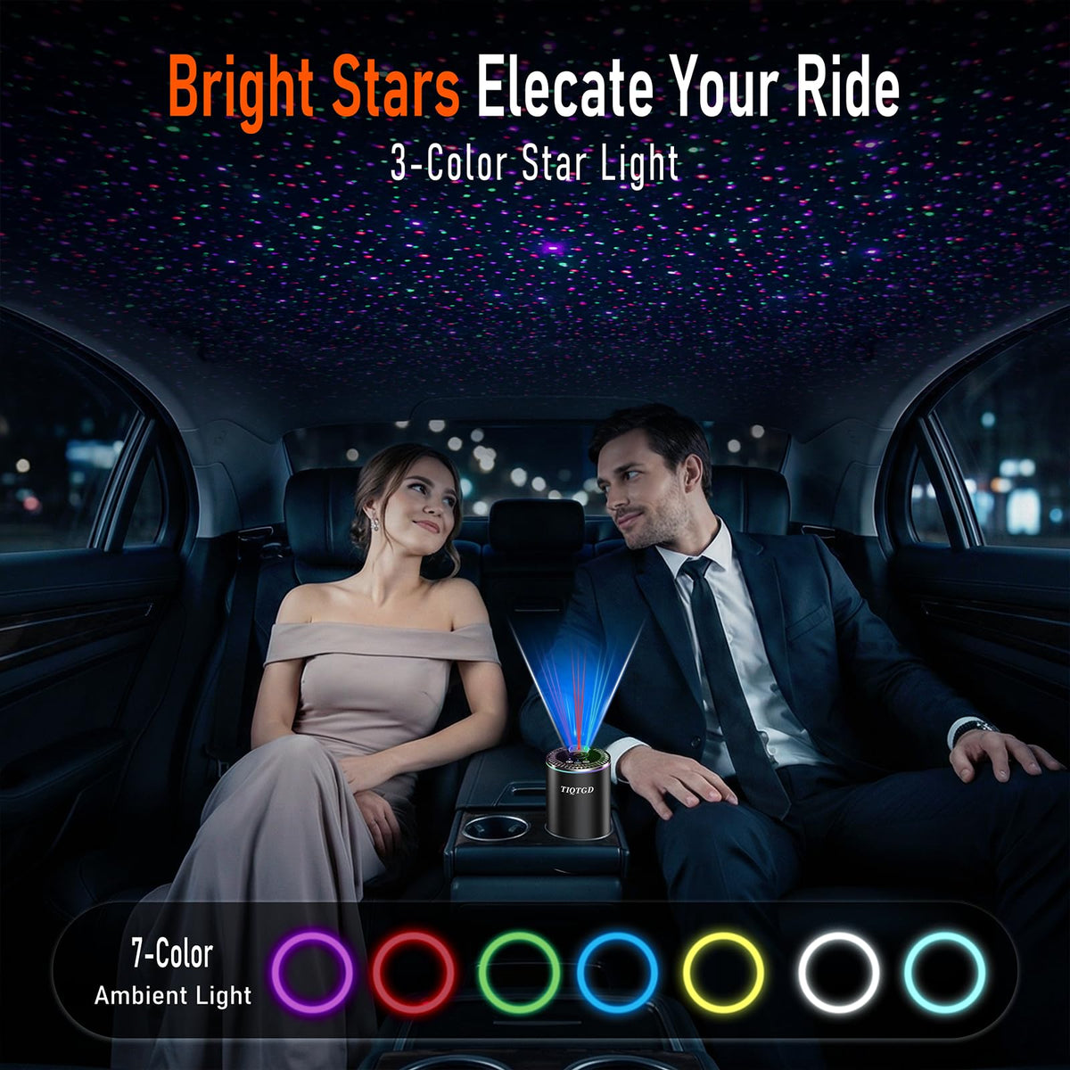 Smart Car Air Freshener, Car Air Freshener Diffuser with 3 Color Starry Sky Projection, Auto On/Off Aroma Diffuser, 3