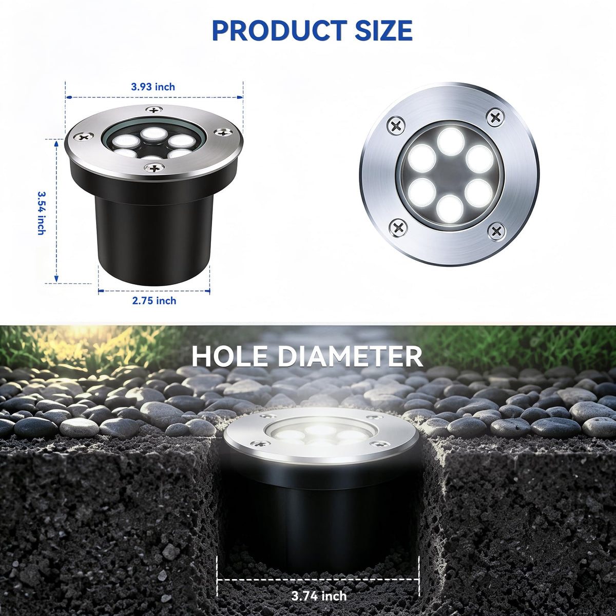 6 Pack Low Voltage Landscape Lights, 6000K LED Well Lights
