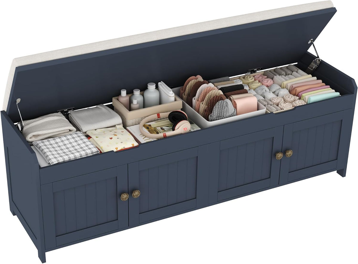 54.4" Shoe Bench with Lift Top Storage, Entryway Bench with Cushioned Seat, Wooden End of Bed Bench, Shoe Cabinet