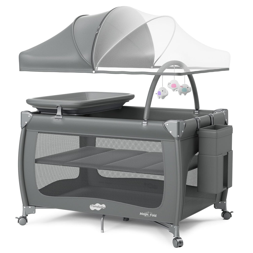 Play Yard with Bassinet, One-Step Setup Portable Baby Playpen