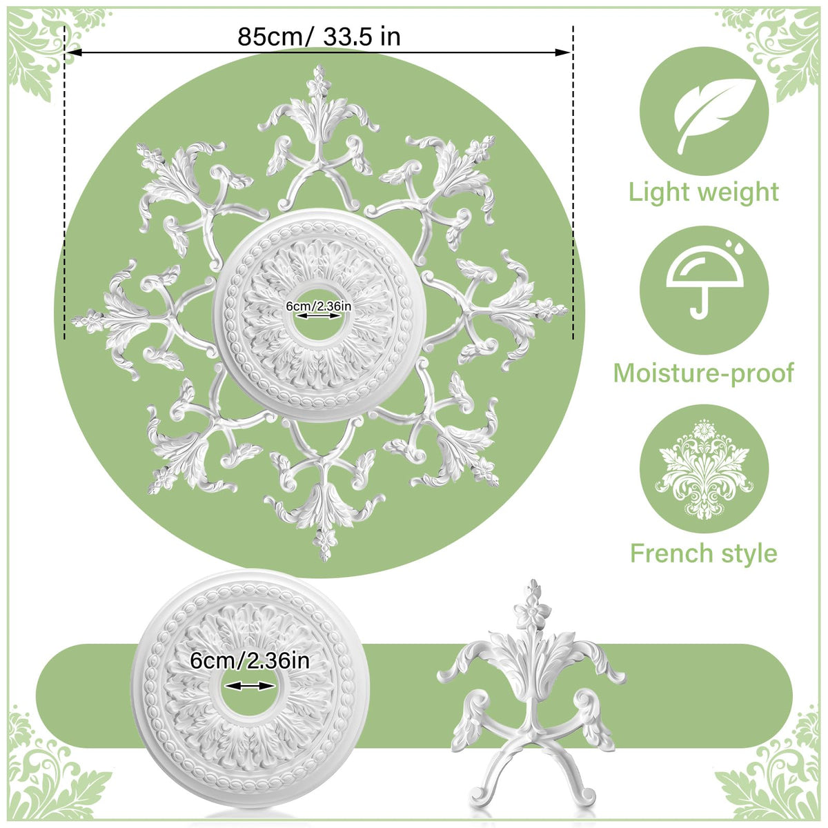 33.5'' Large PU Ceiling Medallion for Chandelier Light Fixtures
