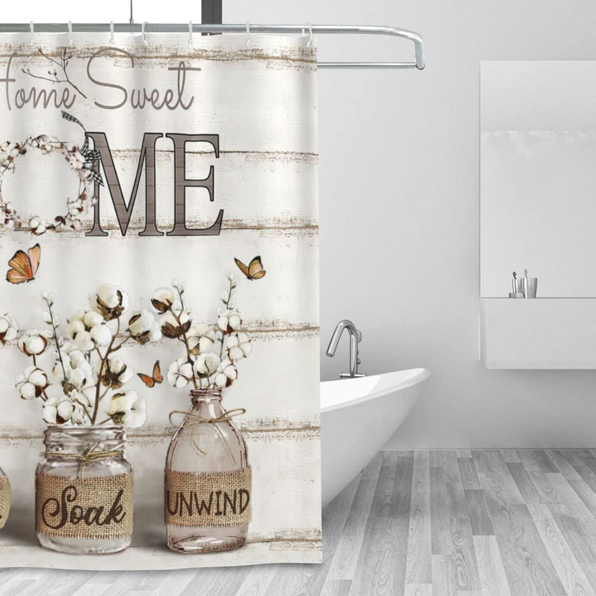 Farmhouse Cotton Flowers Shower Curtains for Neutral Country Bathroom Decor Rustic Set Waterproof Polyester Fabric 60