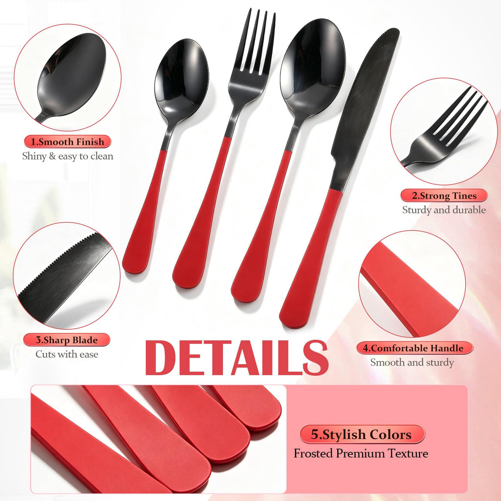30 Pcs Red Silverware Set Stainless Steel Utensil Sets for 6 Guest