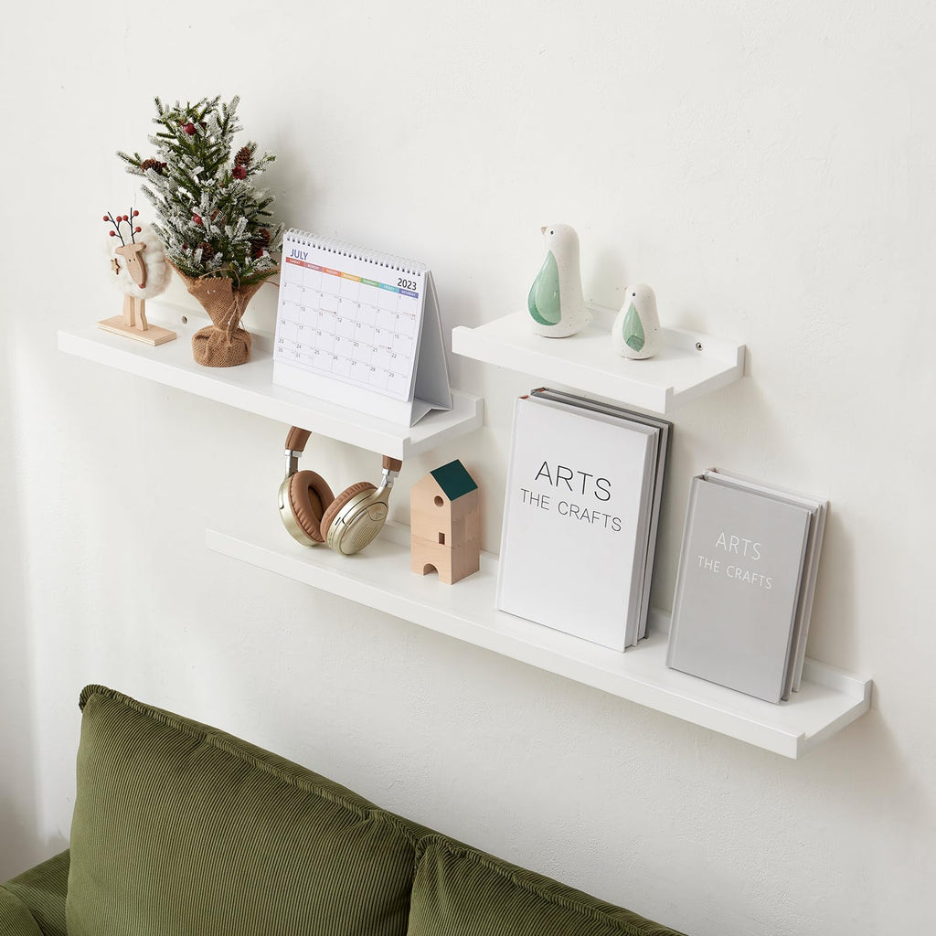 White Floating Shelves Natural Wood Wall Mounted Display Picture Ledge Shelf Oak Wall Shelf Living Room Bedroom