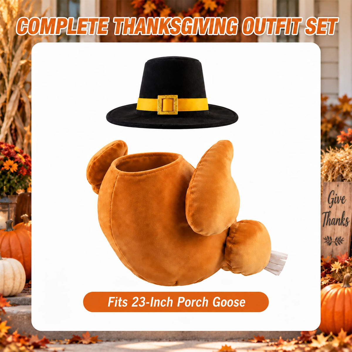 Thanksgiving Turkey Porch Goose Outfits for 23" Goose Statue