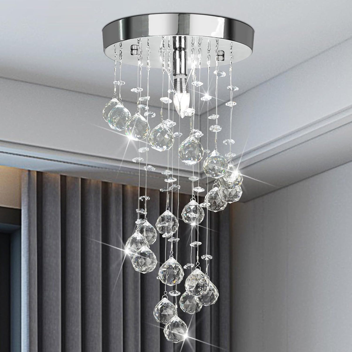 Modern Spiral Raindrop Crystal Flush Mount Chandelier for Hallways and Bedrooms