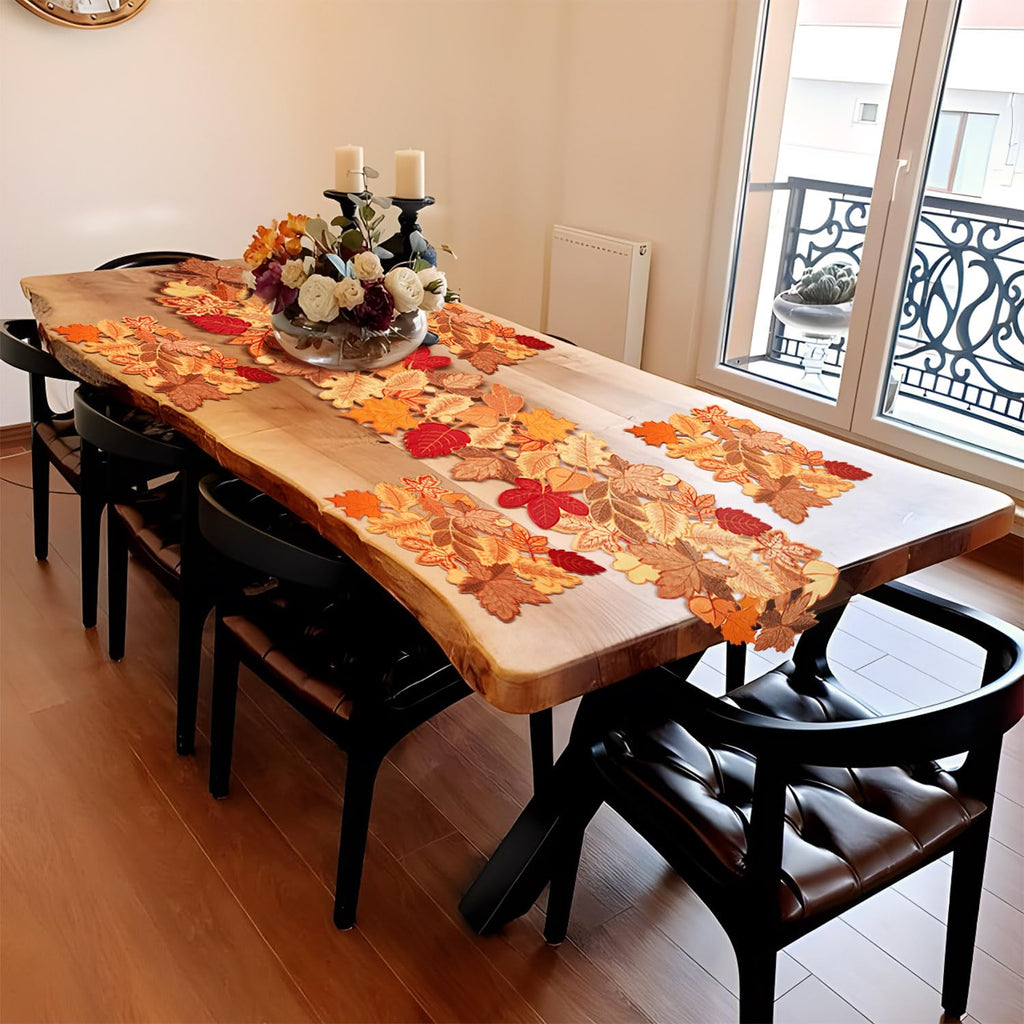 Fall Placemats Set of 4 14x20 Inch Autumn Maple Leaf Embroidered Mat