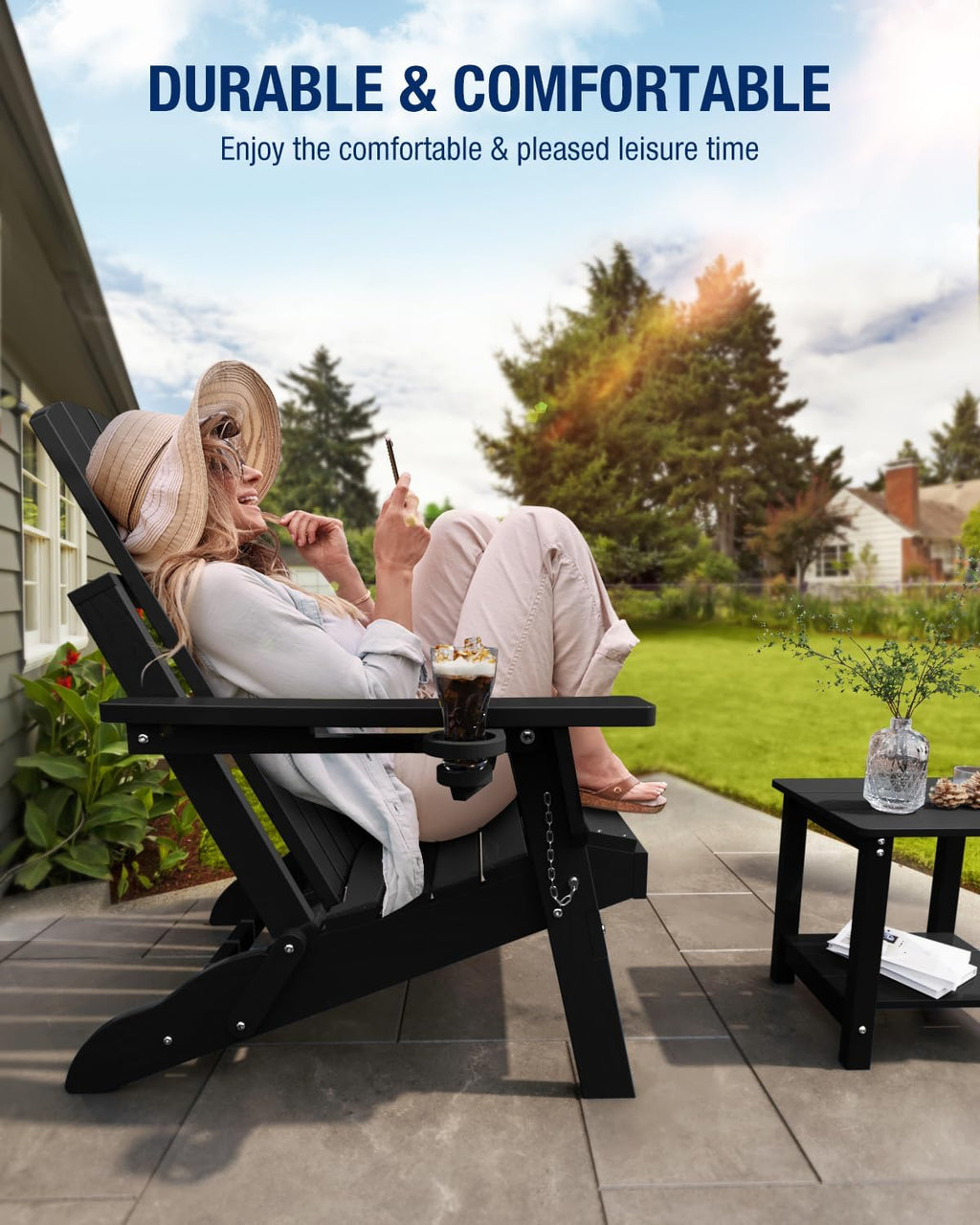 Folding Adirondack Chair, Dark Black