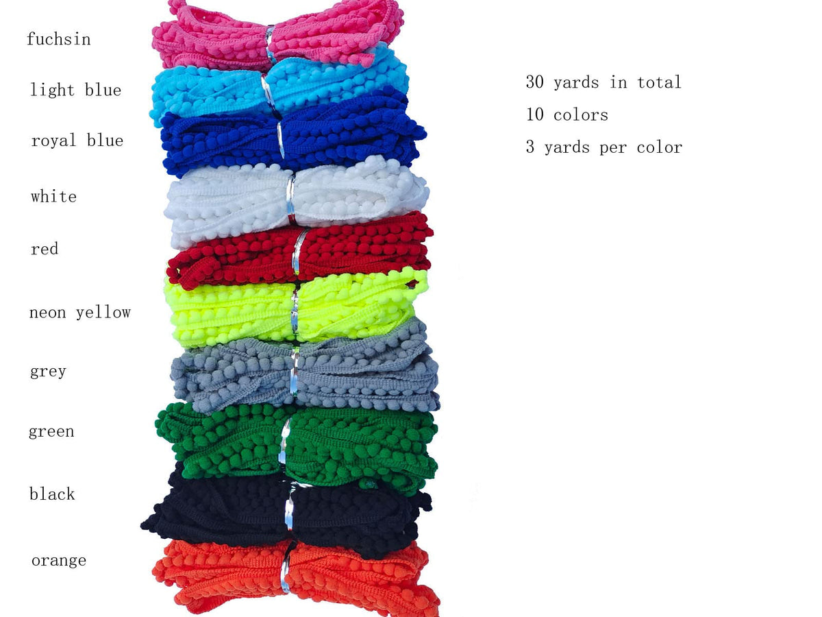 Mini Pom Pom Fringe Trim 10 Colors 5mm for Decoration DIY Crafts Sewing (3013 Mixed Color 13, 5mm,30 Yards) - 30 Yards