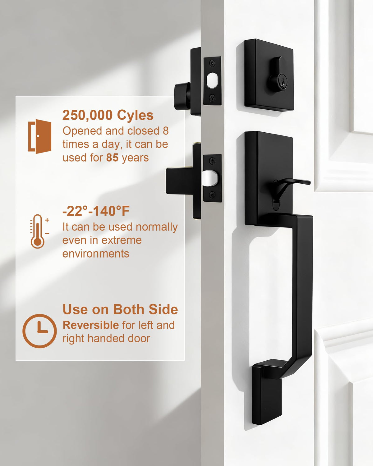 Front Door Handle and Deadbolt Set, Matte Black Front Door Lock Set, Square Exterior Door Handle and Single Cylinder
