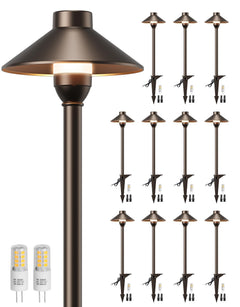 Low Voltage Landscape Lighting 12-Pack, Aluminum 12V Pathway Lights with G4 Bulbs, Waterproof Oil Rubbed Bronze Color