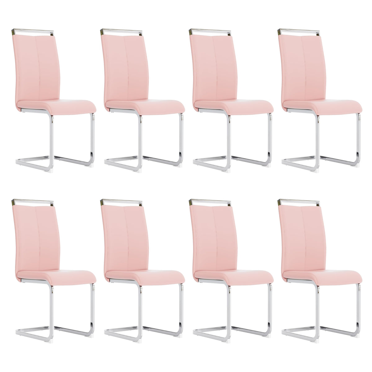 Modern Dining Chairs Set of 8, Side Dining Room Chairs, High Back Kitchen Chairs with Faux Leather Padded Seat Pink