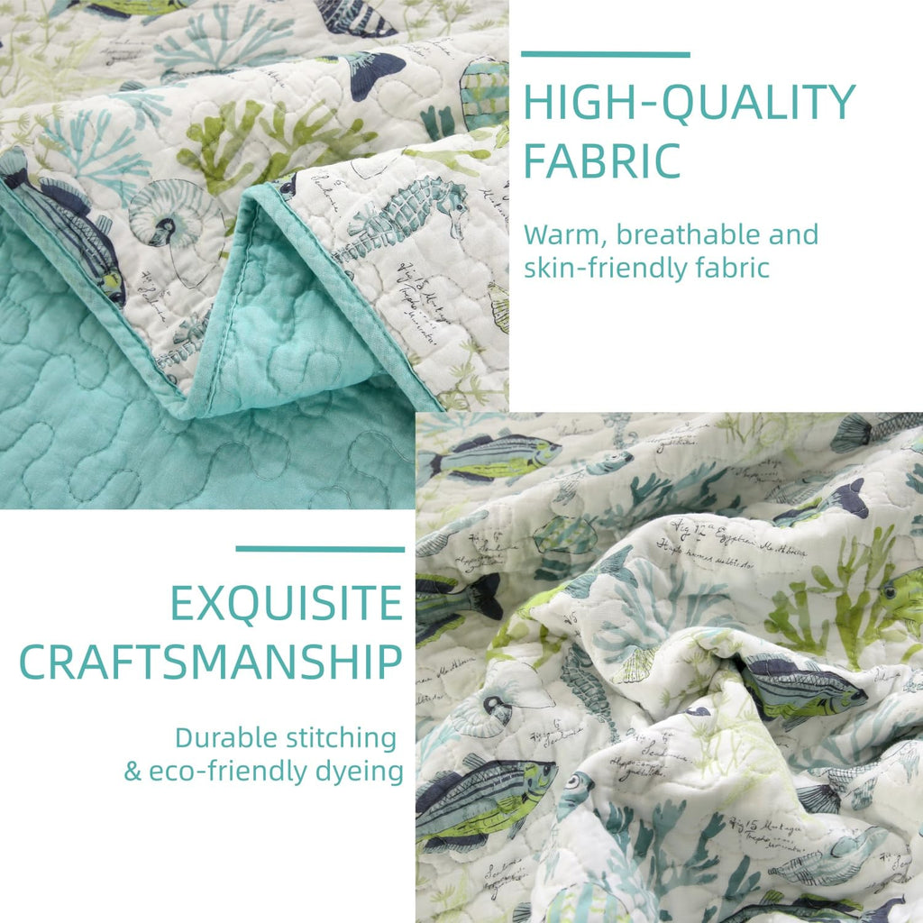 Quilt 3 Pieces Pre-Washed Cotton Coverlet Reversible All Season Lightweight Oversized Bedspread Summer
