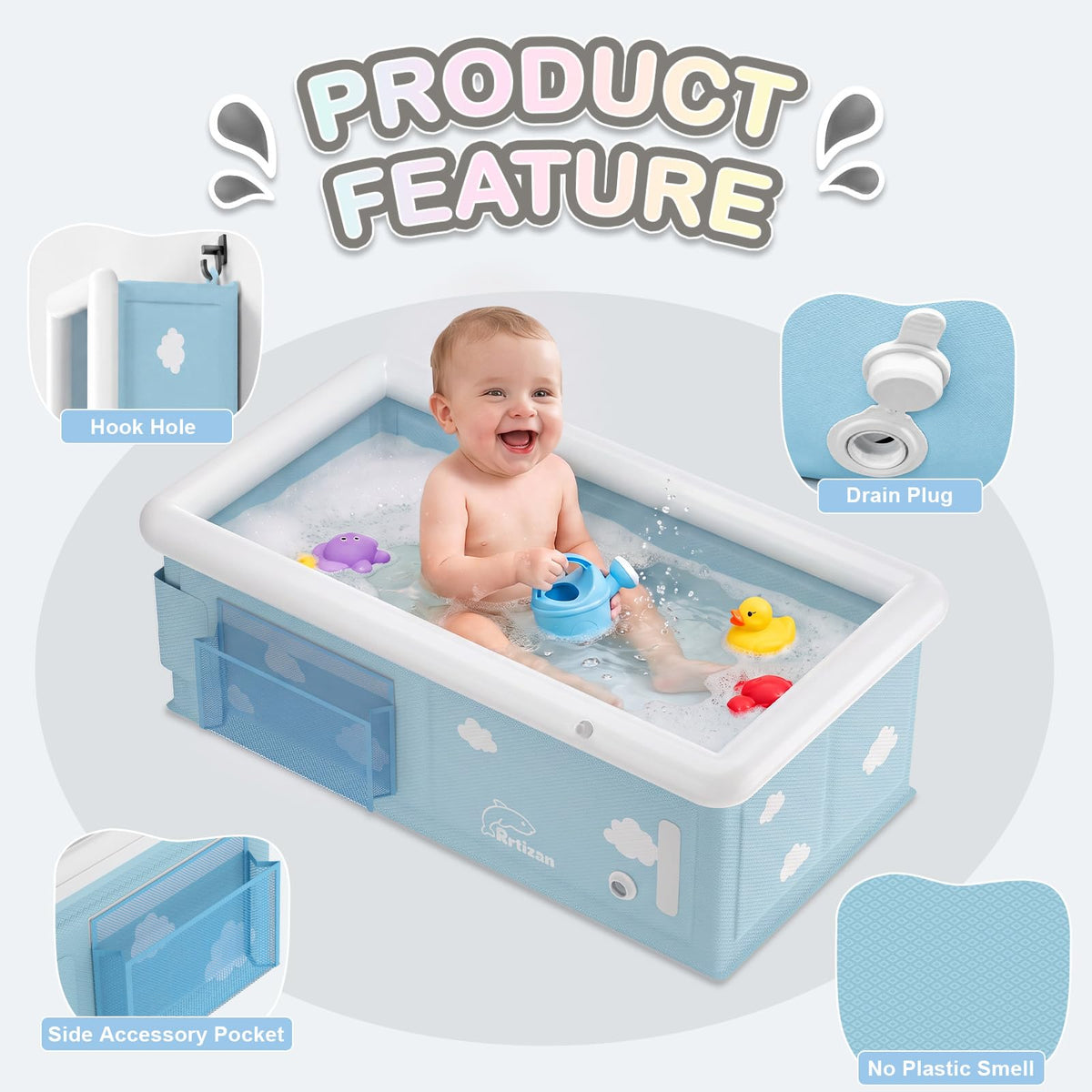 Collapsible Baby Bathtub,Infant Tub for 6 Months to 4 Years Toddlers
