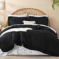 7Pcs Ruffled Black Comforter Set with Floral Sheets