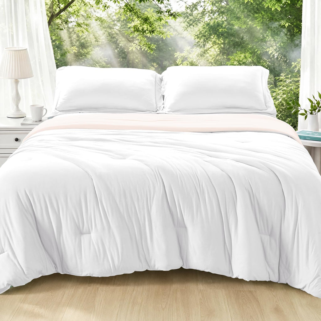 Cooling Comforter, 3-Piece Reversible Bed Set, White