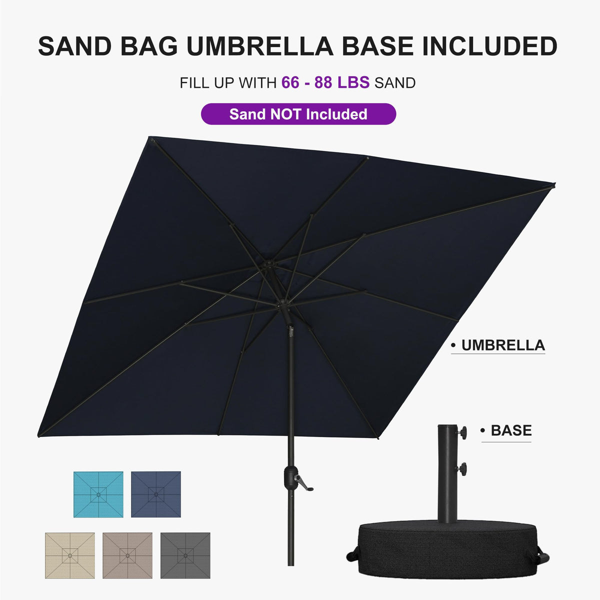 Patio Pool Umbrella 8' x 8' with Base UV Protection, Navy Blue