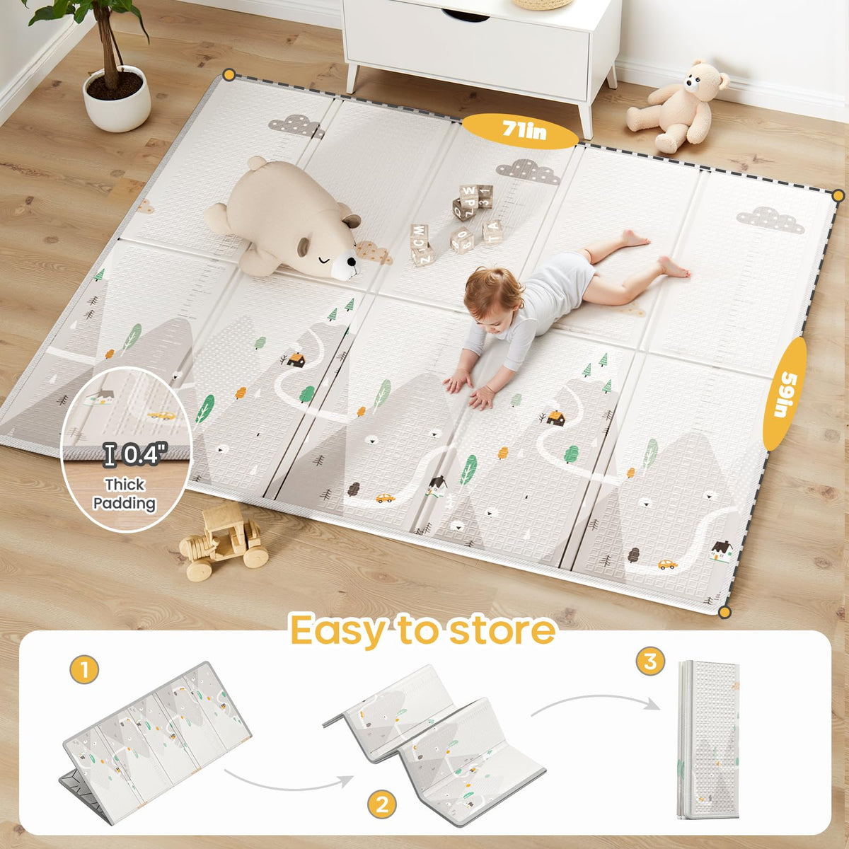 Baby Playpen with Mat, 71×59 in Beige Indoor Play Yard