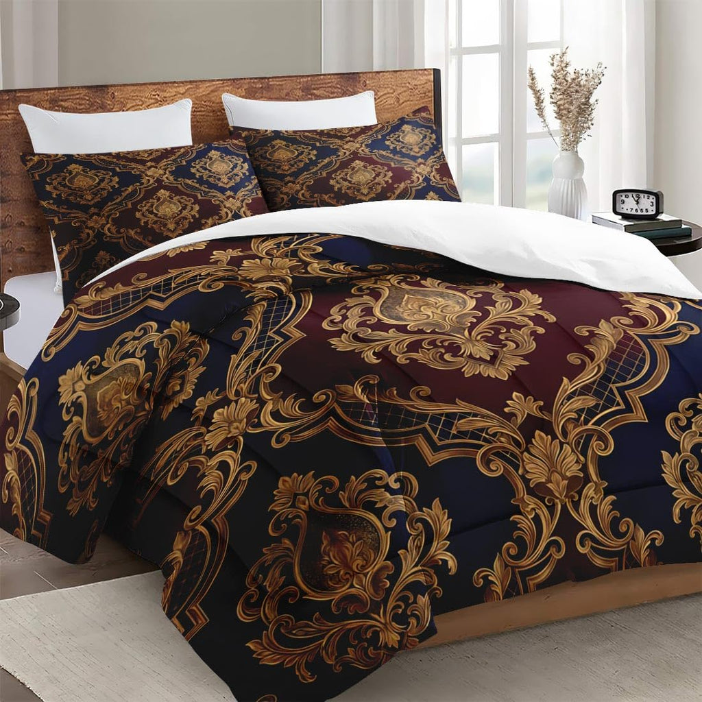 Full Comforter Set, 3 Pieces Vintage Gold Bedding Set