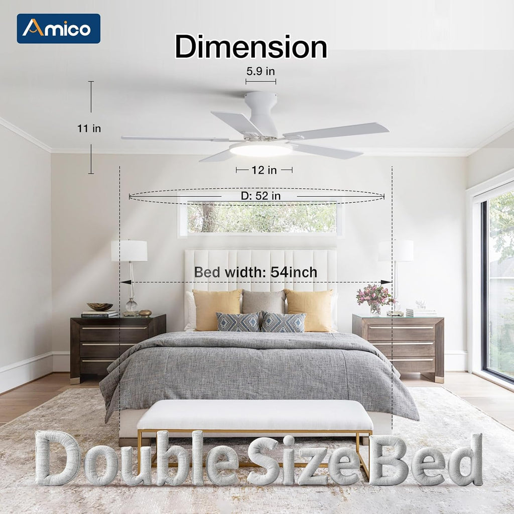 52" Smart Flush Mount Ceiling Fan with Light & Remote