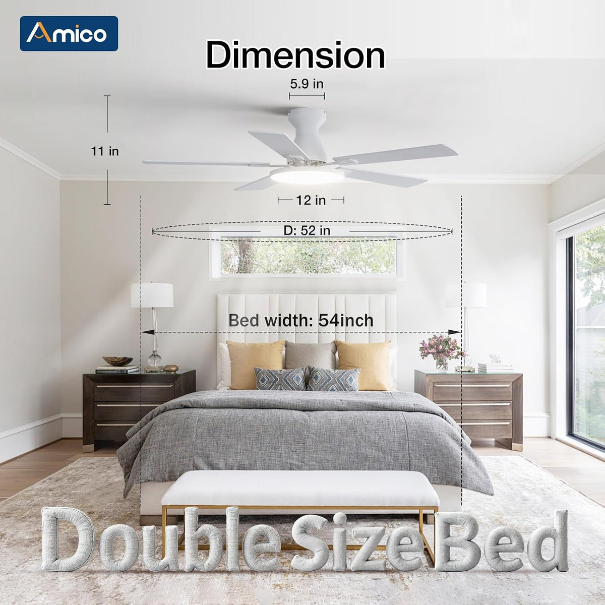 Ceiling Fans with Lights, 52 inch Smart Ceiling Fan with Remote/APP/Alexa Control, Flush Mount, Reversible DC Motor