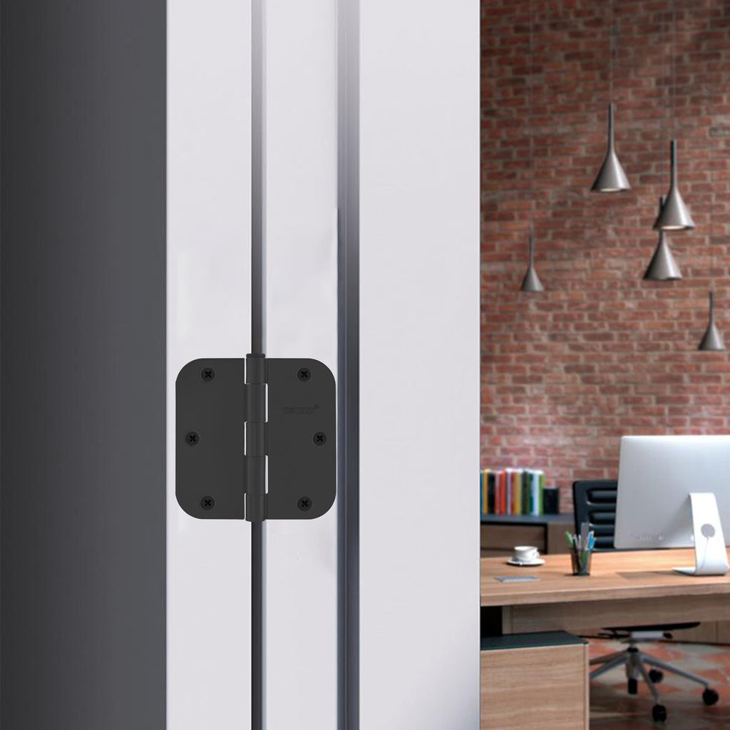 18 Pack Matte Black Door Hinges 3.5 Inch, 5/8" Radius Rounded, Standard Residential for Doors 3 1⁄2", Sturdy Hinges