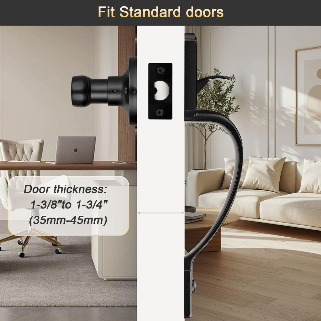 Black Front Door Handle No Lock, Exterior Door Handle, Matte Black