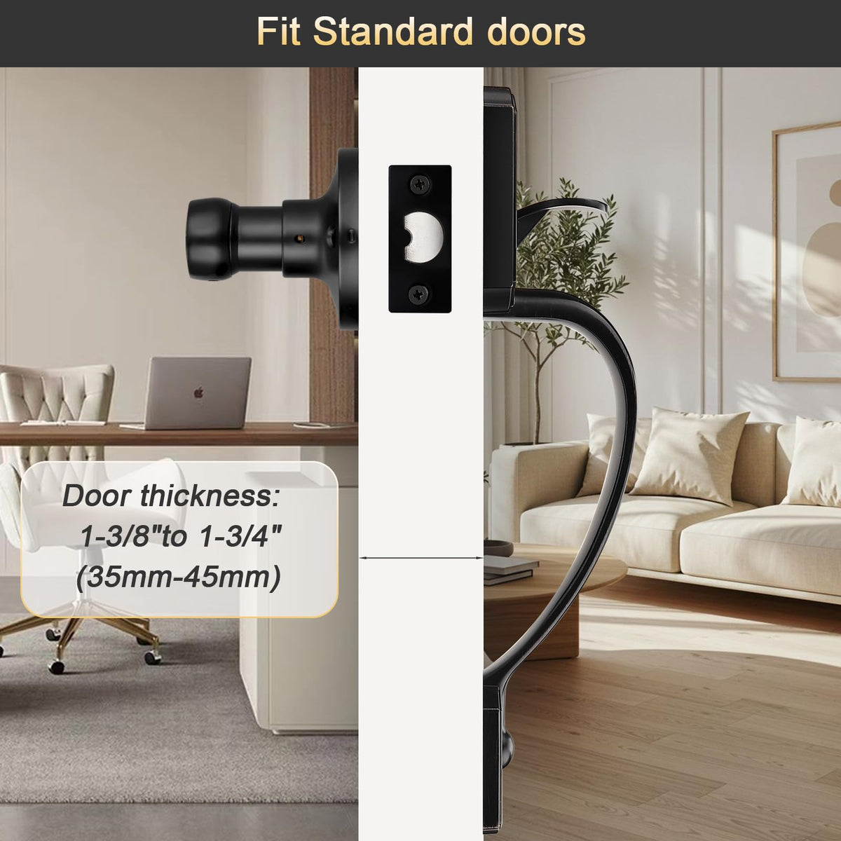 Black Front Door Handle No Lock, Exterior Door Handle, Matte Black