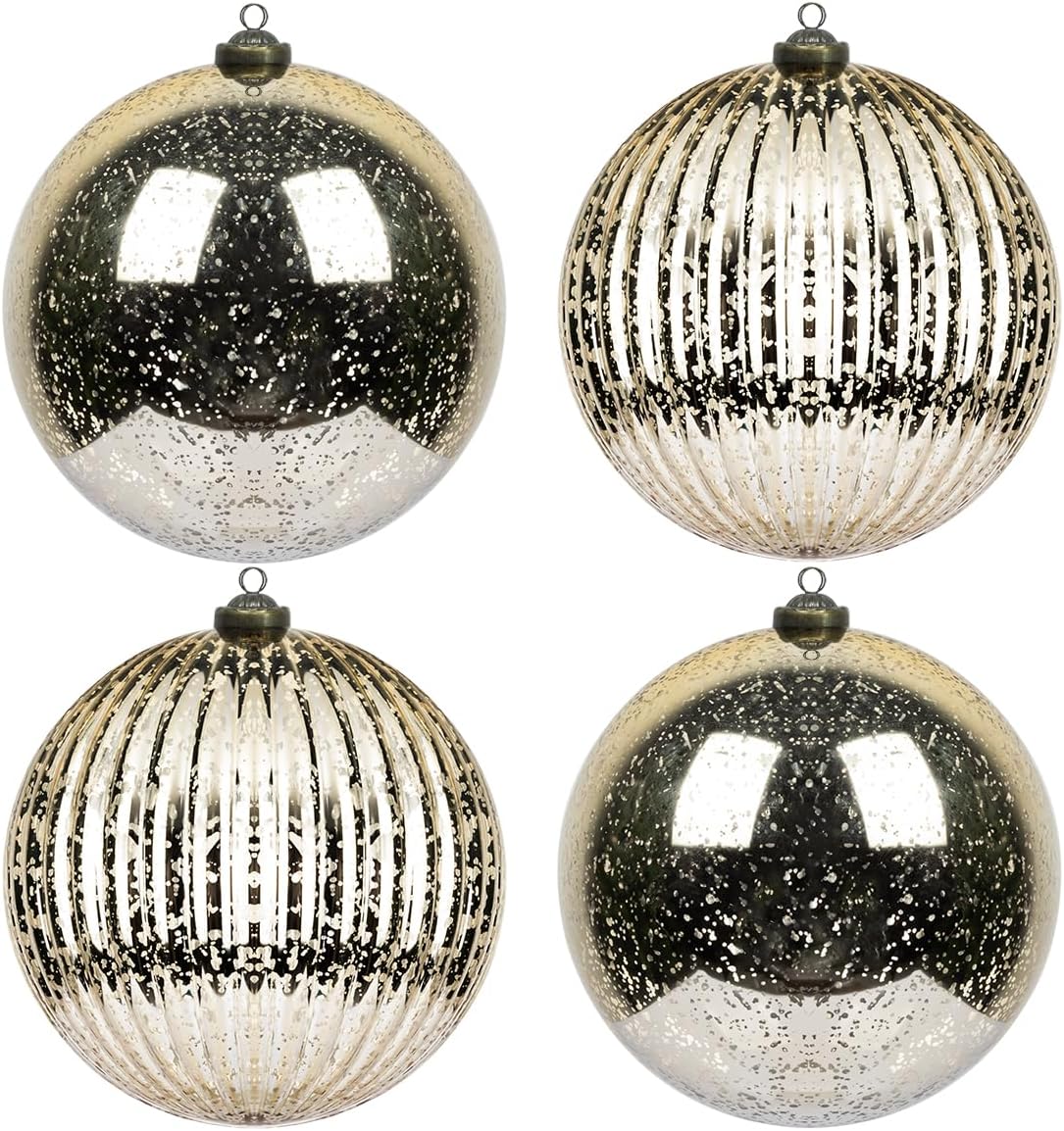 Christmas Ball Ornaments Champagne 6-Inch Set of 4 Extra Large Hanging Tree Ball Ornament Decorations Super Large